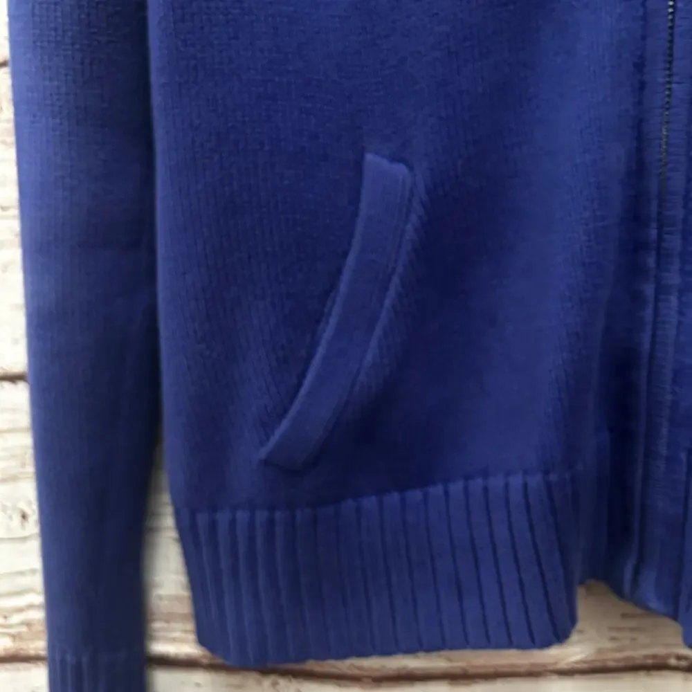 RALPH LAUREN SPORT VINTAGE 90s Blue Full Zip Knit Sweater Red Pony Size Medium - Picture 4 of 6